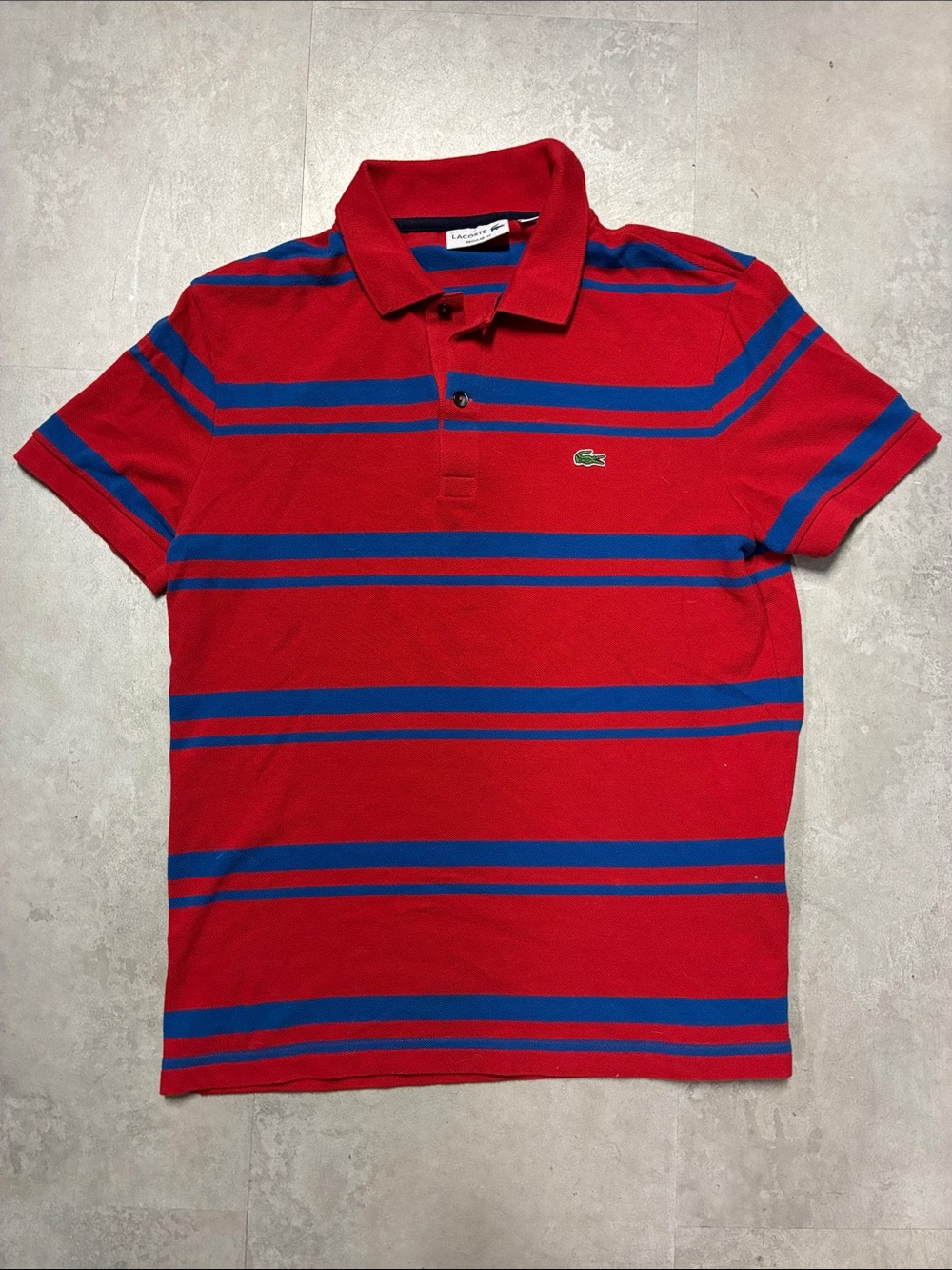 Lacoste Red Polo with Blue Stripes